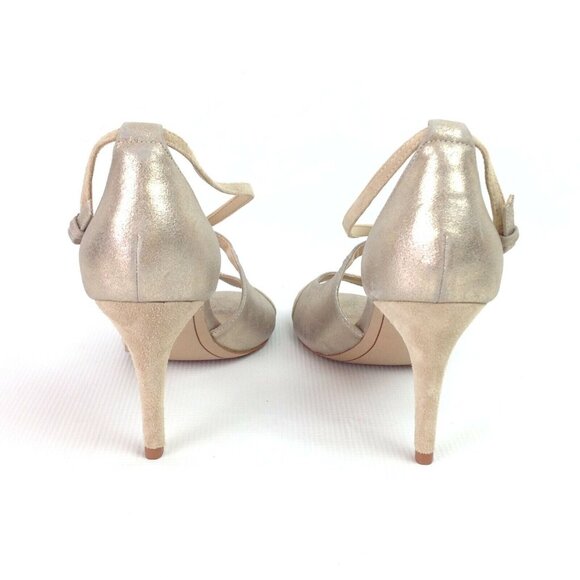 New Isaac Mizrah Lovely Gold Beige Shoes Size 8.5M Open Toe High Heel Stiletto - Picture 4 of 5